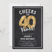 ラスティック ブラックボード ゴールド バルーン 40歳の誕生日 招待状 (正面)