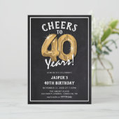 ラスティック ブラックボード ゴールド バルーン 40歳の誕生日 招待状 (スタンド正面)