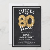 ラスティック ブラックボード ゴールド 風船 80歳の誕生日 招待状 (正面)