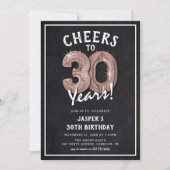 ラスティック ブラックボード ローズゴールド 風船 30歳の誕生日 招待状 (正面)