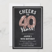 ラスティック ブラックボード ローズゴールド 風船 40歳の誕生日 招待状 (正面)