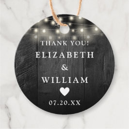 ラスティック ブラック ウッド バーン ウェディング ストリング ライト フェイバータグ