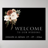 ラスティック ブラック テラコッタとピーチ フラワーズ ウェディング ポスター (正面)