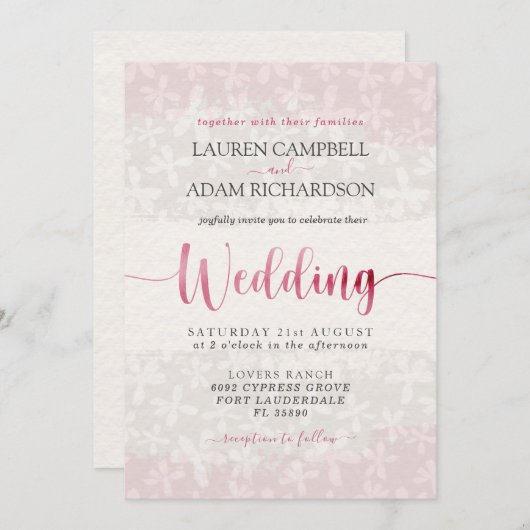 ラスティック ブラッシュピンク フローラル ウェディング 招待状 (正面/裏面)