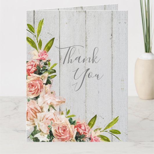 ラスティック ブラッシュ ウォーターカラー フラワー ヴィンテージ ウェディング サンキューカード (正面)