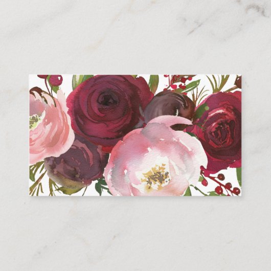 ラスティック ブラッシュ バーガンディ フラワー ウェディング アドバイスカード (裏面)