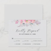 ラスティック ブラッシュ ピンク ウォーターカラー フラワーズ ウェディング 出欠カード (正面/裏面)