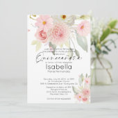 ラスティック ブラッシュ ピンク ウォーターカラー フローラル キンセアニエラ 招待状 (スタンド正面)