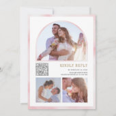 ラスティック ブラッシュ ピンク フローラル パンプキン QR コード ウェディング 招待状 (裏面)