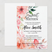 ラスティック ブラッシュ ピンク フローラル ローズ ゴールド スイート シックスティーン 招待状 (正面/裏面)