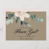 ラスティック ブラッシュ フラワーズ ウォーターカラー 私のフラワーガール 招待状 (正面/裏面)