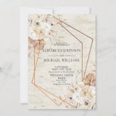 ラスティック ブルッシュ ジオメトリック ウォーターカラー フラワー フォト 招待状 (正面)