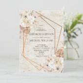 ラスティック ブルッシュ ジオメトリック ウォーターカラー フラワー フォト 招待状 (スタンド正面)