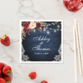 ラスティック ブルー ウッド ウェディング ジャー ライト フローラルレース スタンダードカクテルナプキン (インサイチュ)