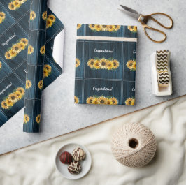 ラスティック ブルー ヒマワリ ウェディング ラッピング ペーパー