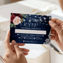 ラスティック ブルー レッド ブラッシュ フローラル ストリング ライト ウェディング
