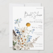ラスティック ブルー ワイルドフラワー & デイジー ブライダル シャワー 招待状 (正面)