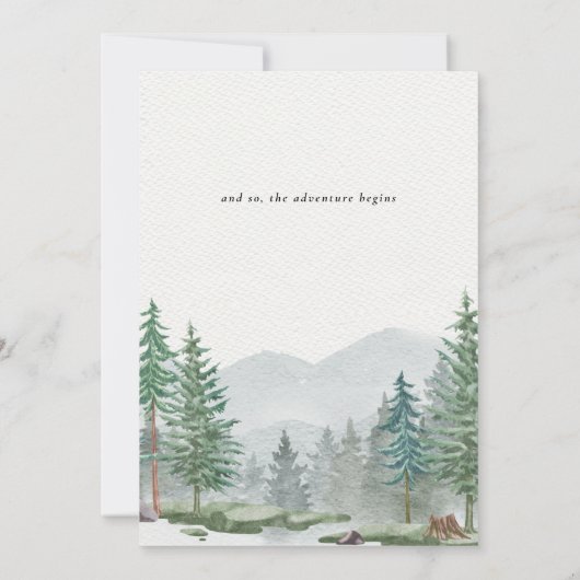 ラスティック ベイビー シャワー 水彩 森の木々 招待状 (裏面)