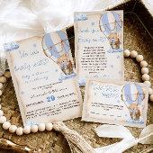 ラスティック ホットエアバルーン テディベア ベイビーボーイ シャワー 招待状