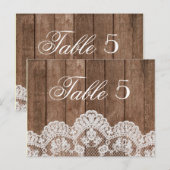 ラスティック ホワイトレースとウッドのウェディングテーブルナンバー ポストカード (正面/裏面)