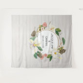 ラスティック ホワイト マグノリア ピンク フラワーズ ウェディング バックドロップ タペストリー (正面(横))