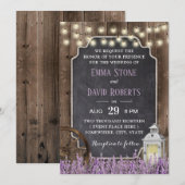 ラスティック ホワイト ランタン ラベンダー フラワーズ ウェディング 招待状 (正面/裏面)