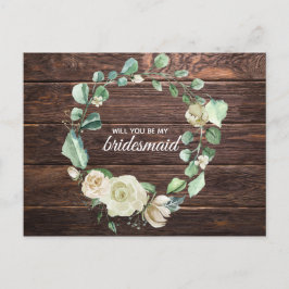 ラスティック ホワイト ローズ ウッド フラワール ウォータカラー ウェディング インビテーションポストカード