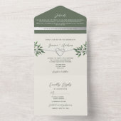ラスティック ボタニカル オリーブグリーン ウェディング オールインワン招待状 (内側)