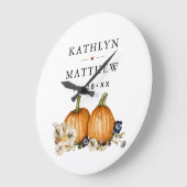 ラスティック ボタニカル オータム パンプキン フォール ウェディング ラージ壁時計 (傾斜)