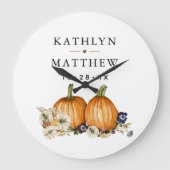 ラスティック ボタニカル オータム パンプキン フォール ウェディング ラージ壁時計 (正面)