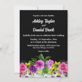 ラスティック ボタニカル ガーデン ボーホー ブラック フラワー ウェディング 招待状 (正面)