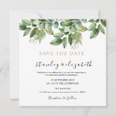 ラスティック ボタニカル グリーン&ゴールド フォリアージ ウェディング セーブザデート (正面)