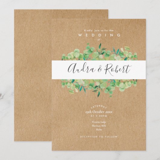 ラスティック ボタニカル グリー ネイチャー ユーカリ ウェディング 招待状 (正面/裏面)