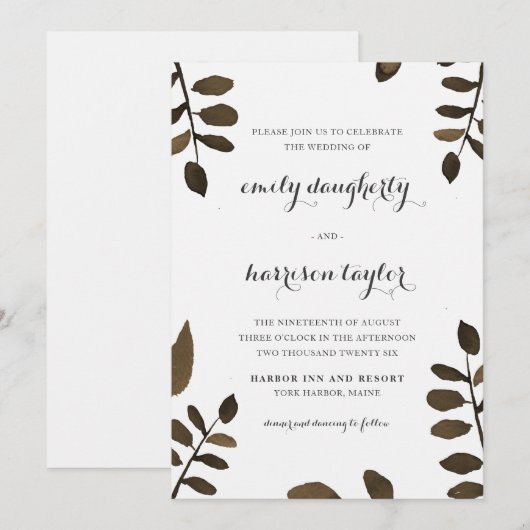 ラスティック ボタニカル リーフ ウェディング 招待状 (正面/裏面)