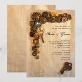 ラスティック ボタン ウェディング 招待状 (正面/裏面)