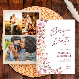 ラスティック・ボホ・シックな野の花の複数写真の結婚式 セーブザデート