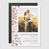 ラスティック・ボホ・シックな野生の花の写真付き結婚式延期案内 マグネット招待状 (正面/裏面)