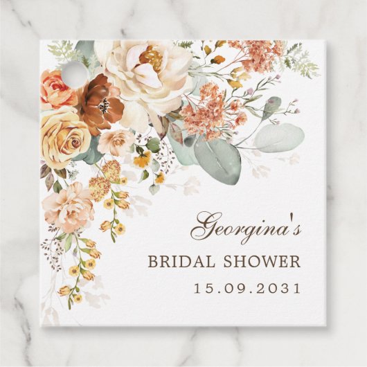 ラスティック ボホ テラコッタ フローラル ブライダル シャワー フェイバータグ (正面)