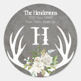 ラスティック ボホ フラワー アントラー モノグラム 返送先住所 ラウンドシール