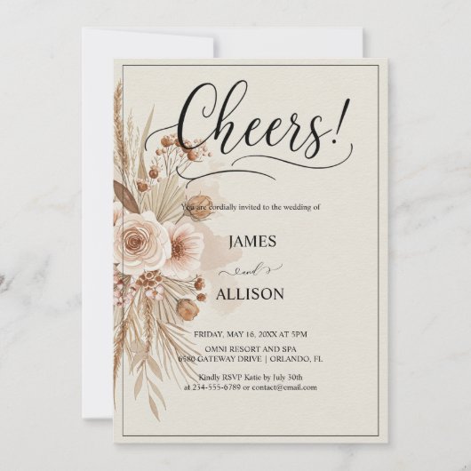 ラスティック ボーホー おめでとう ニュートラル フラワーの招待状 招待状 (正面)