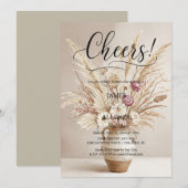 ラスティック ボーホー おめでとう ニュートラル フラワー 招待状 (正面/裏面)