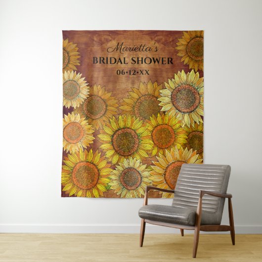 ラスティック ボーホー ひまわり カスタマイズ ウェディング シャワー タペストリー (インサイチュ)