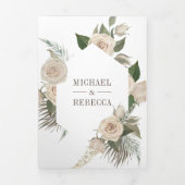 ラスティック ボーホー アイボリー ローズ セージ グリーン リーフ ウェディング 三つ折り招待状 (カバー)