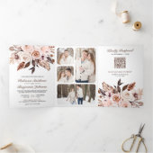 ラスティック ボーホー アーシー アイボリー フローラル QRコード ウェディング 三つ折り招待状 (内部)