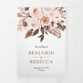 ラスティック ボーホー アーシー アイボリー フローラル QRコード ウェディング 三つ折り招待状 (カバー)