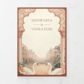 ラスティック ボーホー アーシー フローラル インド スワン ウェディング 三つ折り招待状 (カバー)