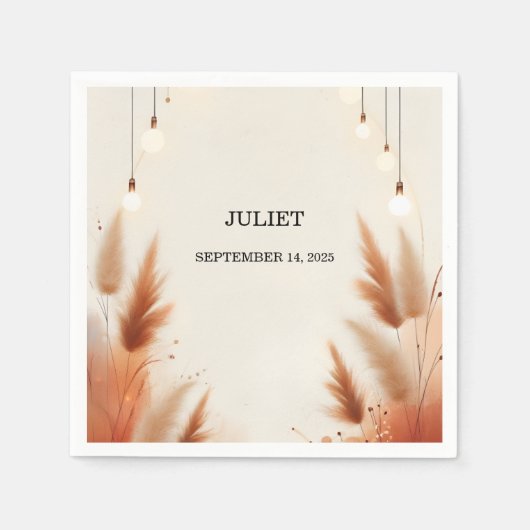 ラスティック ボーホー オータム オンブレ ブラウン ブライダル シャワー スタンダードカクテルナプキン (正面)