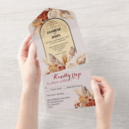 ラスティック ボーホー オータム フラワーズ オールインワン ウェディング カード