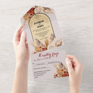 ラスティック ボーホー オータム フラワーズ オールインワン ウェディング カード