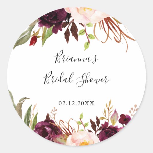ラスティック ボーホー カラフル フラワーブライダルシャワーフェイバー ラウンドシール (正面)